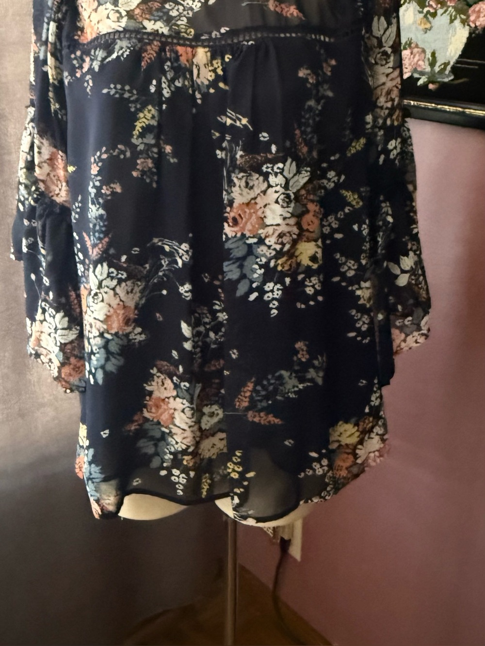 Lucky Brand Navy Floral Cold-Shoulder Tunic